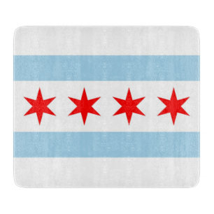 Small glass cutting board with flag of Chicago