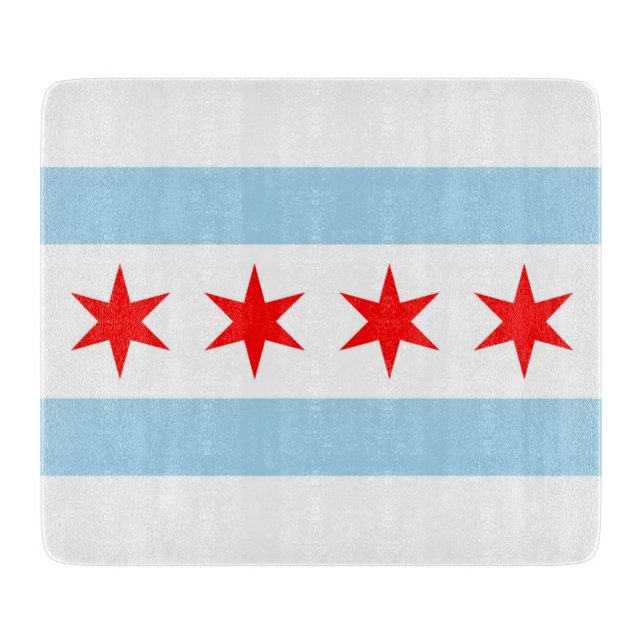 Small glass cutting board with flag of Chicago (Front)
