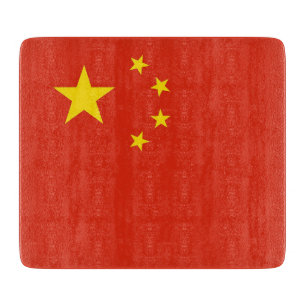 Small glass cutting board with flag of China