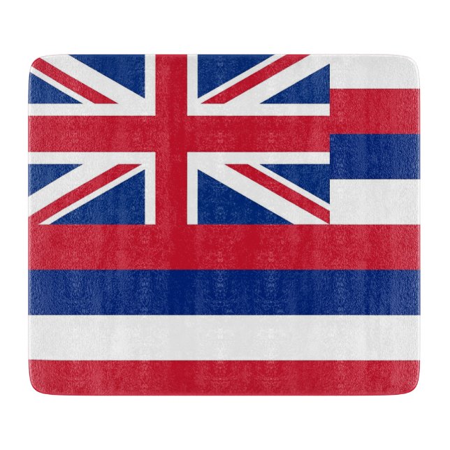 Small glass cutting board with flag of Hawaii (Front)