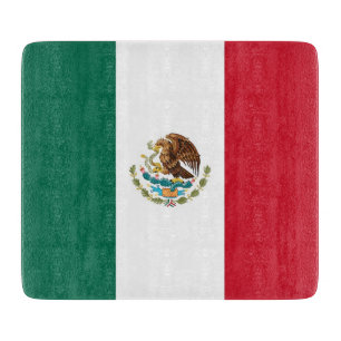 Small glass cutting board with flag of Mexico