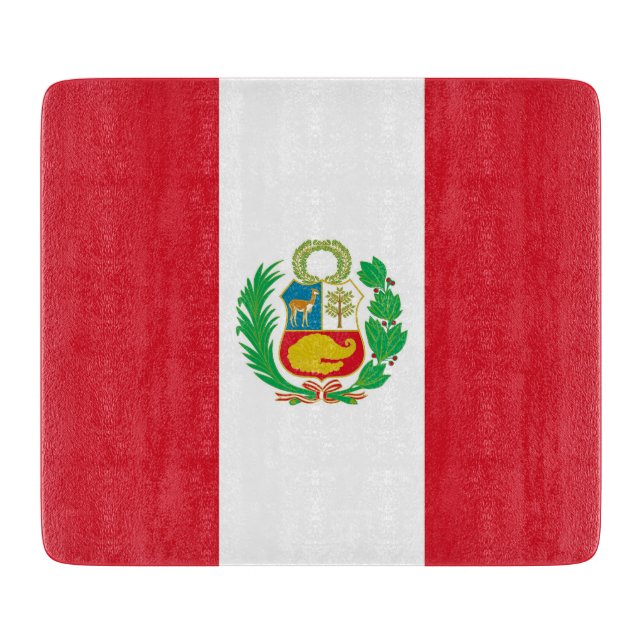Small glass cutting board with flag of Peru (Front)