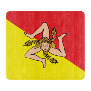 Small glass cutting board with flag of Sicily