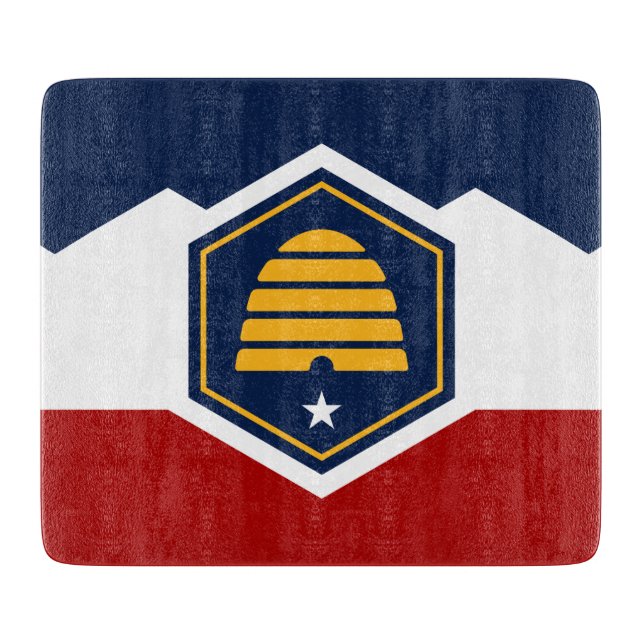 Small glass cutting board with flag of Utah, USA (Front)