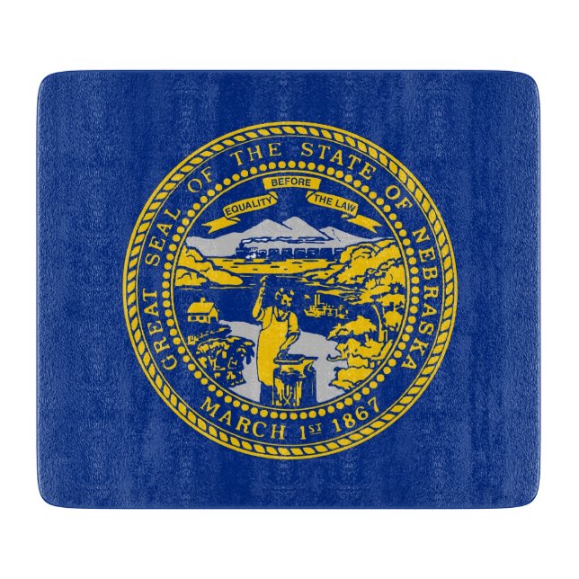 Small glass cutting board with Nebraska flag (Front)