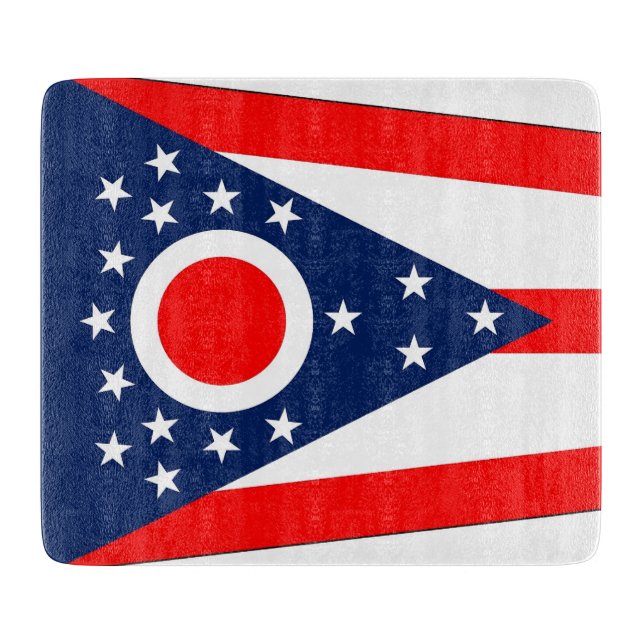 Small glass cutting board with Ohio flag (Front)