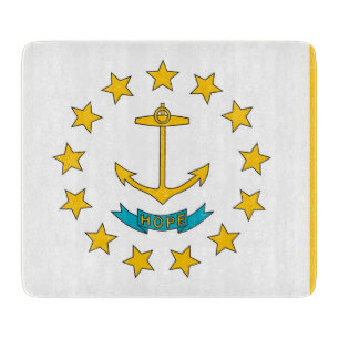 Small glass cutting board with Rhode Island flag