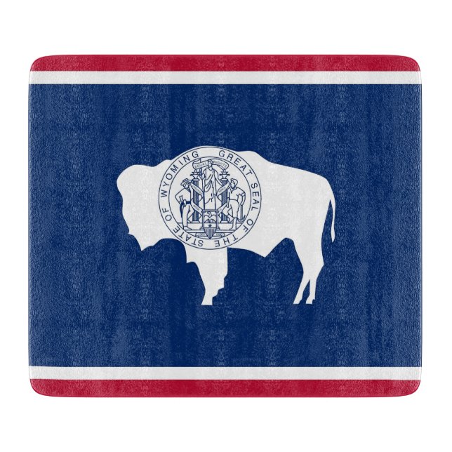 Small glass cutting board with Wyoming flag (Front)