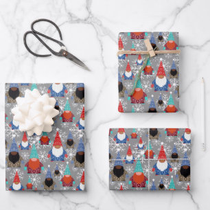 Small Gnomes Snowflake Illustrations Christmas Wrapping Paper Sheet