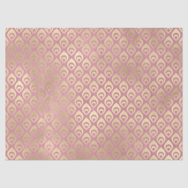 Small Gold Abstract Droplets on Pink Decoupage Tissue Paper (Front)