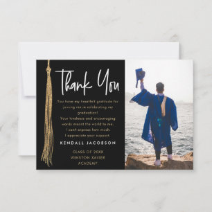 Small gold Black Graduation Cap Tassel Photo Thank You Card