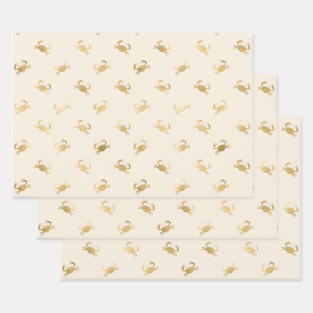 Small Gold Crabs on Off-White Wrapping Paper Sheet (Set)