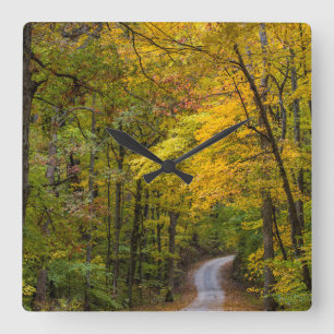 Small Gravel Road Lined With Autumn Colour Square Wall Clock