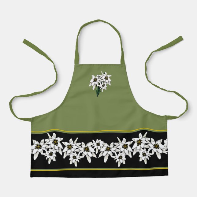 Small Green and Black Edelweiss Flowers  Apron (Front)