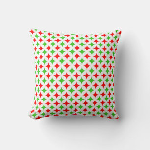Small Green and Red Star Pattern on White Throw Pillow
