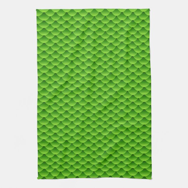 Small Green Fish Scale Pattern Kitchen Towel (Vertical)