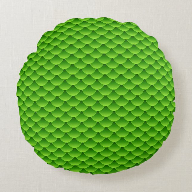 Small Green Fish Scale Pattern Round Pillow (Front)