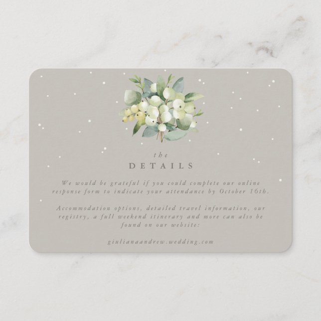 Small Greige Snowberry+Eucalyptus Online Response Enclosure Card (Front)