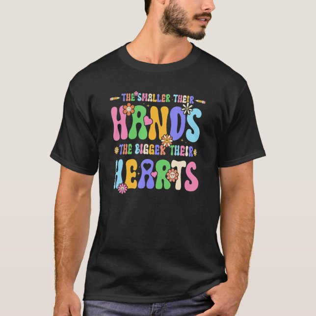 Small Hands Big Hearts Groovy Preschool Kindergart T-Shirt (Front)