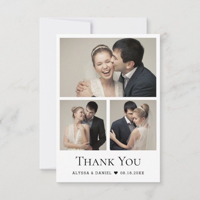 Small Heart Modern Wedding Photo Collage Thank You Card (Front)