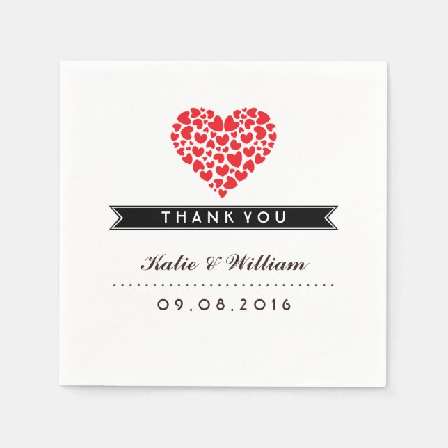 Small Hearts and Red Love Paper Napkin for Wedding (Front)