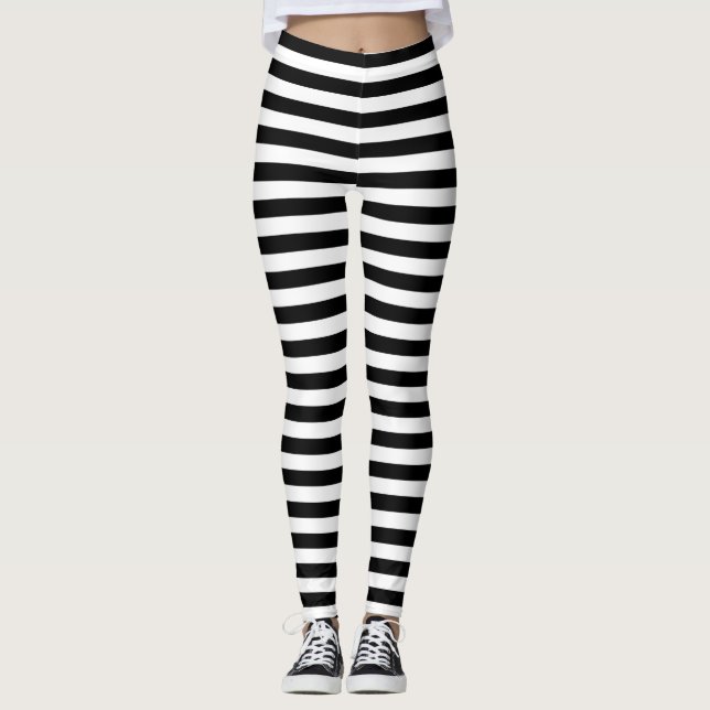 Small Horizontal Black Stripes Leggings (Front)