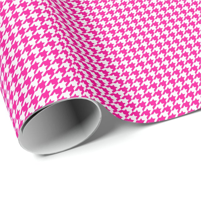 Small Hot Pink and White Houndstooth Wrapping Paper (Roll Corner)