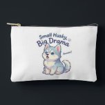 Small Husky Big Drama Funny Puppy Accessory Pouch<br><div class="desc">Keep your beauty essentials organized with a dash of Husky flair! This 'Small Husky, Big Drama' cosmetic bag is perfect for those who love their pets as much as their makeup routine. Featuring a super cute illustration of a howling Siberian Husky and the iconic 'Awooo!' text, this pouch is designed...</div>