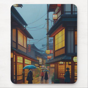 Small Japanese Rainy Road Mouse Pad