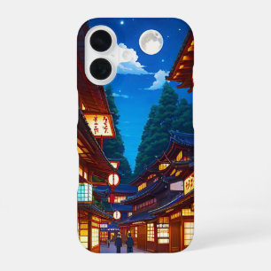 Small Japanese town street at night iPhone 16 Case
