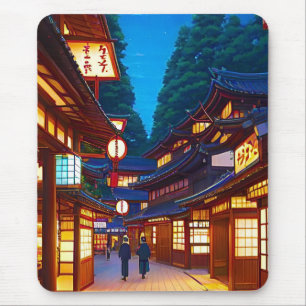 Small Japanese town street at night Mouse Pad