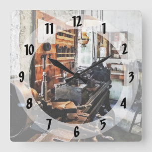Small Lathe in Machine Shop Square Wall Clock