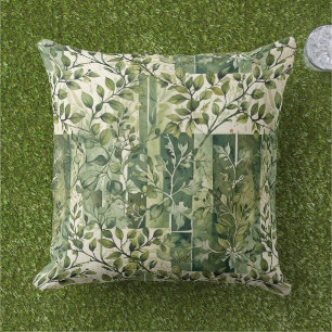 Small Leafy Twigs Colour Block Outdoor Pillow