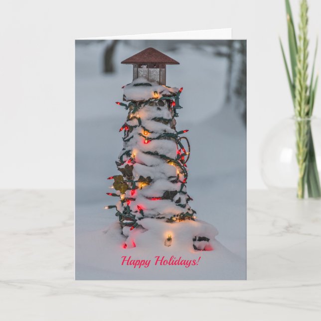 Small Lighthouse Decorated for Christmas Card (Front)