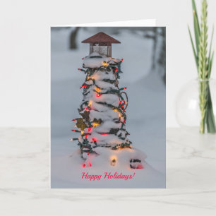 Small Lighthouse Decorated for Christmas Card