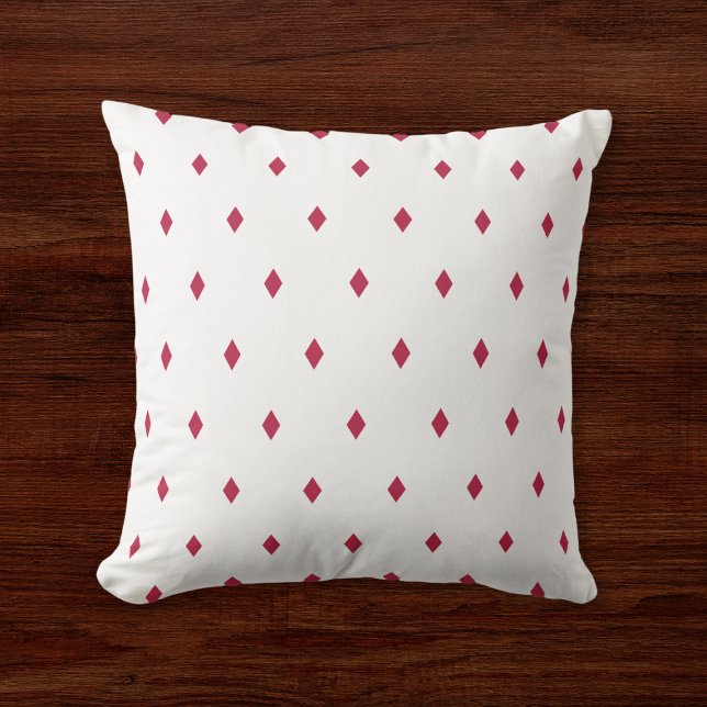 Small Magenta Diamond Geometric Pattern White Throw Pillow (Creator Uploaded)