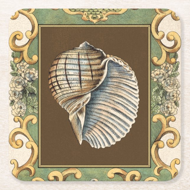 Small Mermaid's Shells Square Paper Coaster (Front)