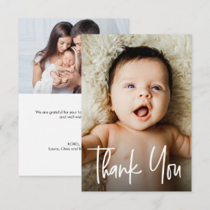 Small Modern Custom 2 Photos Note Baby Shower Thank You Card
