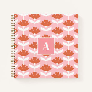 Small Monogram Initial Pink & Red Floral Vintage Notebook