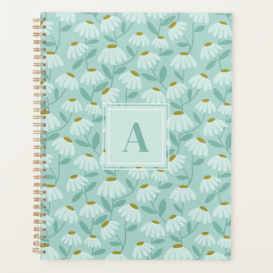 Small Monogram Initial Teal Blue Floral Pattern Planner