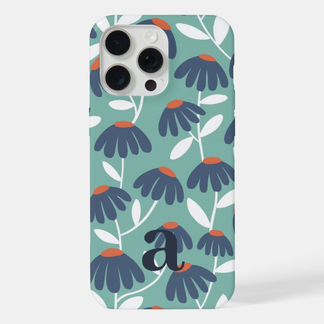 Small Monogram Letter Blue & Red Floral Pattern iPhone Case (Back)