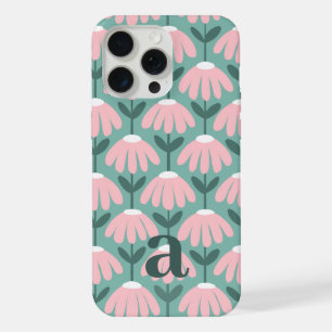 Small Monogram Letter Pink Green Vintage Floral iPhone 15 Pro Max Case