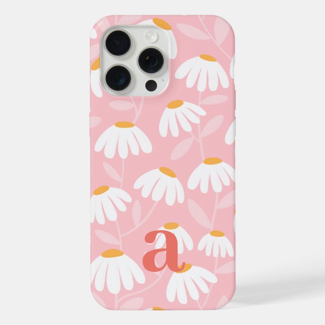 Small Monogram Letter Pink & White Floral Pattern iPhone Case (Back)