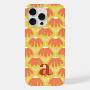 Small Monogram Letter Yellow/Orange Vintage Floral iPhone 15 Pro Max Case