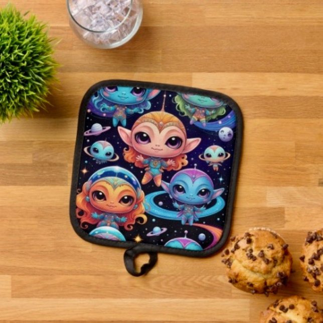 Small Multi-Coloured Aliens in Space Pot Holder (Creator Uploaded)