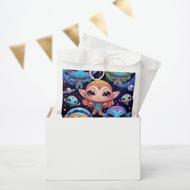 Small Multicoloured Aliens in Space Favour Bag (Party)