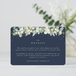 Small Navy Snowberry+Eucalyptus Wedding Details Enclosure Card