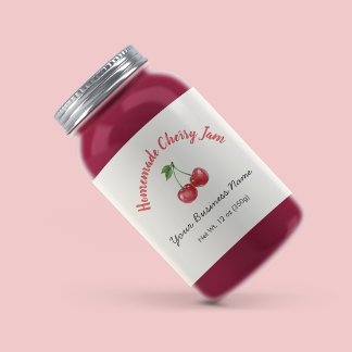 Small Organic Business Ingredients Cherry Jam Jar Water Bottle Label