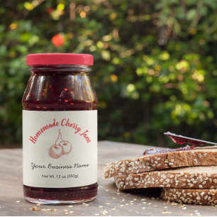 Small Organic Business Ingredients Cherry Jam Jar  Water Bottle Label