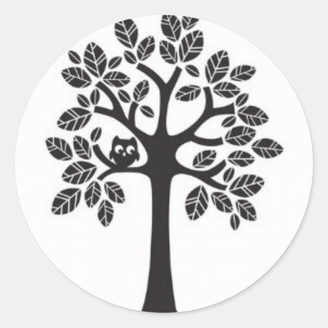 Small Owl in a Big Tree Classic Round Sticker (Front)